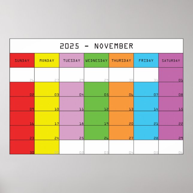 November 2025 färgdagskalender planerare poster (Framsidan)