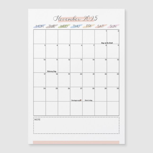 November 2025 Magnetisk kalender (Framsida)