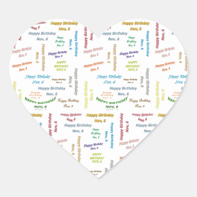 november, 6 födelsedagsetikett hjärtformat klistermärke (Framsida)