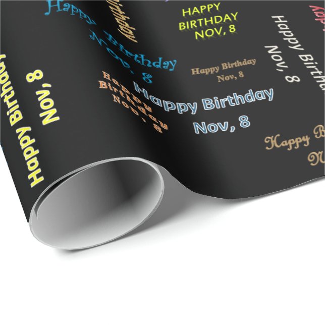 November, 8 Birthday Gift Wrapping Papper Presentpapper (Rullad Hörn)