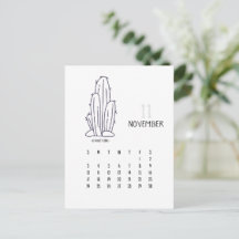 November Anpassade Cactus 2024 Kalenderkort