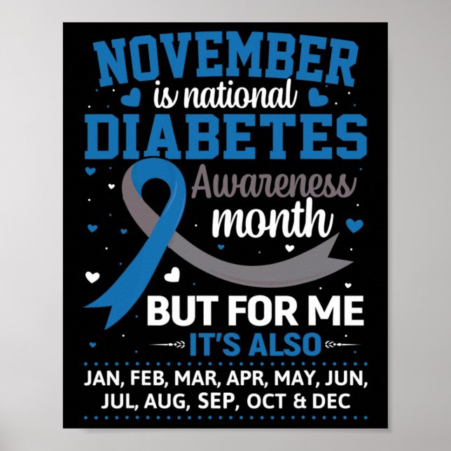 November är diabetesmedvetande månad Blue och Gråt Poster (Framsidan)
