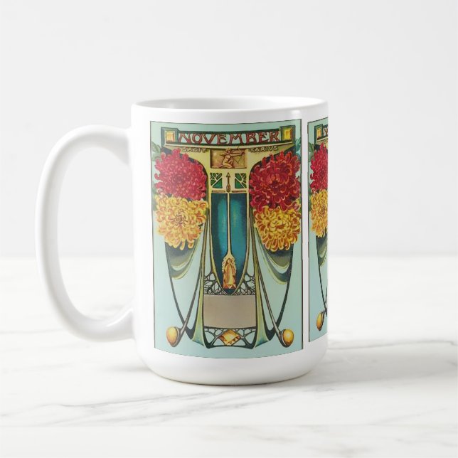 November Art nouveau stil med morsa, gult topaz Kaffemugg (Vänster)