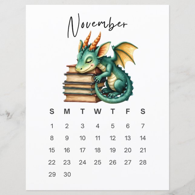 November Baby Dragon Konsttryck Whimsical Fantasy  (Framsida)
