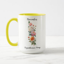 November Birth Flower Chrysanthemum och Peony Mugg