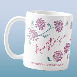 November Birth Flower Custom Name Chrysanthemum Kaffemugg