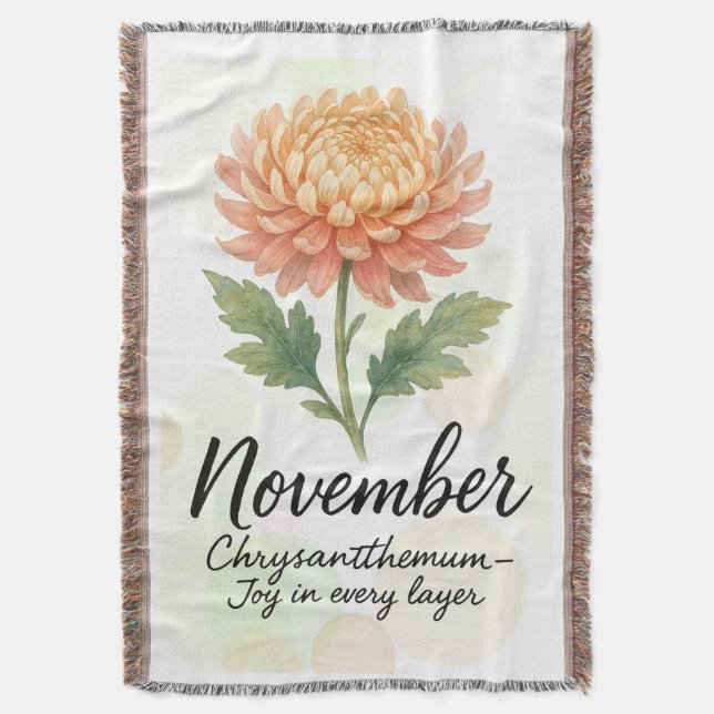 November Birth Month Throw Blanket – Chrysanthemum Filt (Framsidan Vertikal)