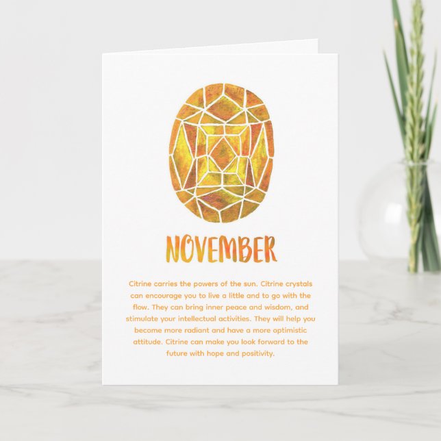November Birthstone Citrine Birthday Watercolor Kort (Framsida)