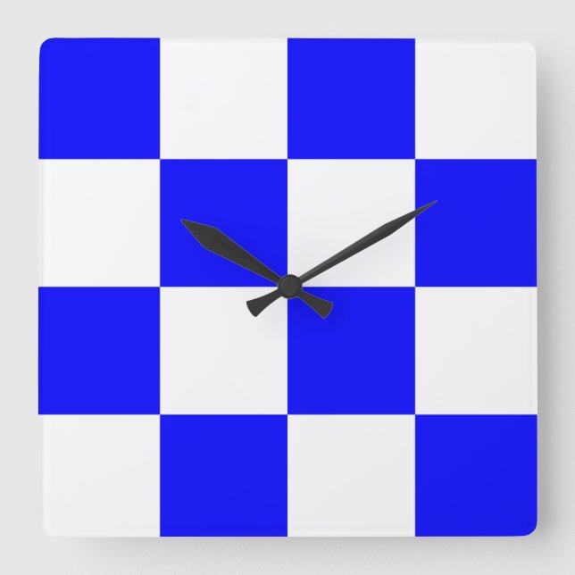 NOVEMBER Blue White Checkered Square Fyrkantig Klocka (Framsida)