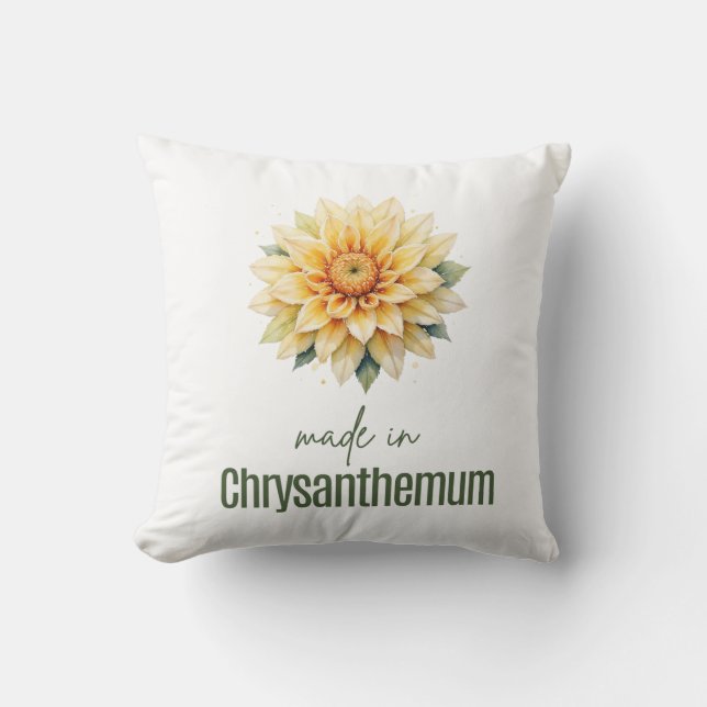 November Chrysanthemu Birth Flower Flat Thank You  Kudde (Framsida)