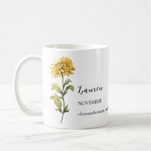 NOVEMBER CHRYSANTHEMUM BIRTH FLOWER MÅNAD NAMN KAFFEMUGG