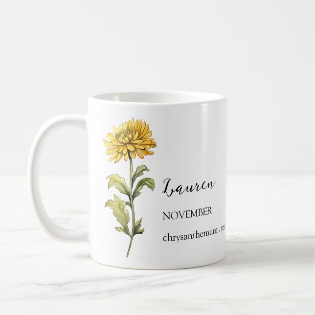 NOVEMBER CHRYSANTHEMUM BIRTH FLOWER MÅNAD NAMN KAFFEMUGG (Vänster)