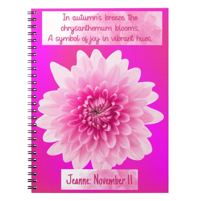 November Chrysanthemum Birth Flower Spiral Noteboo Anteckningsbok (Framsidan)