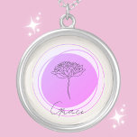 November Chrysanthemum Necklace - Anpassad Silverpläterat Halsband<br><div class="desc">Vi firar november djup och komplexitet med vårt "Chrysanthemum Necklace i november". Det här unika biet har krysantemum, en symbol för optimism och glädje, som är placerat inom en underbar lavendekröd cirkel. Blomens invecklade detaljer är en vacker påminnelse om motståndskraften och skönheten hos dem som föddes i november. Anpassa det...</div>