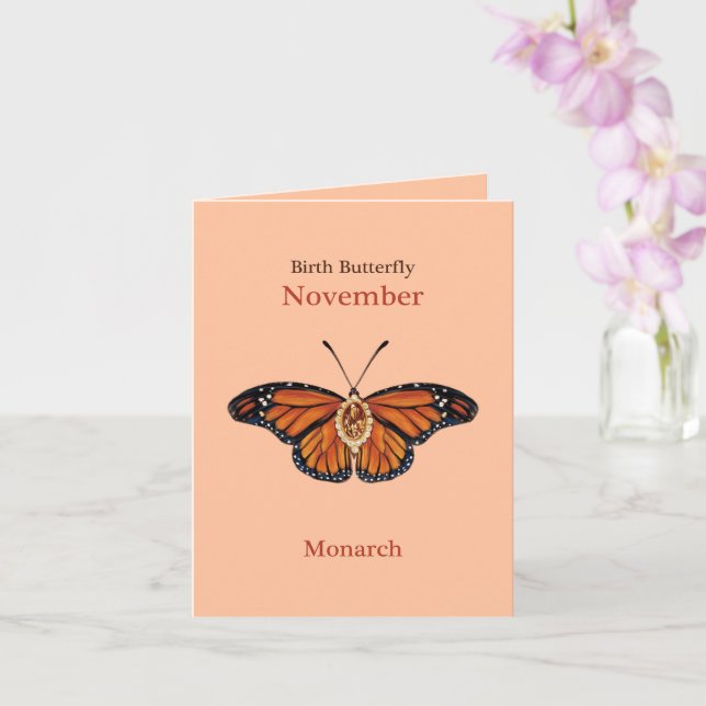 November Citrine Gemstone Monarch Butterfly Design Kort (Orkide)