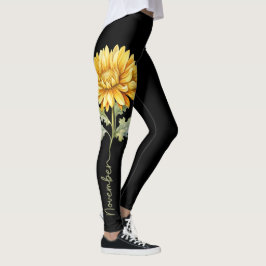 November Flower, Vibrant Chyrsanthemum Leggings