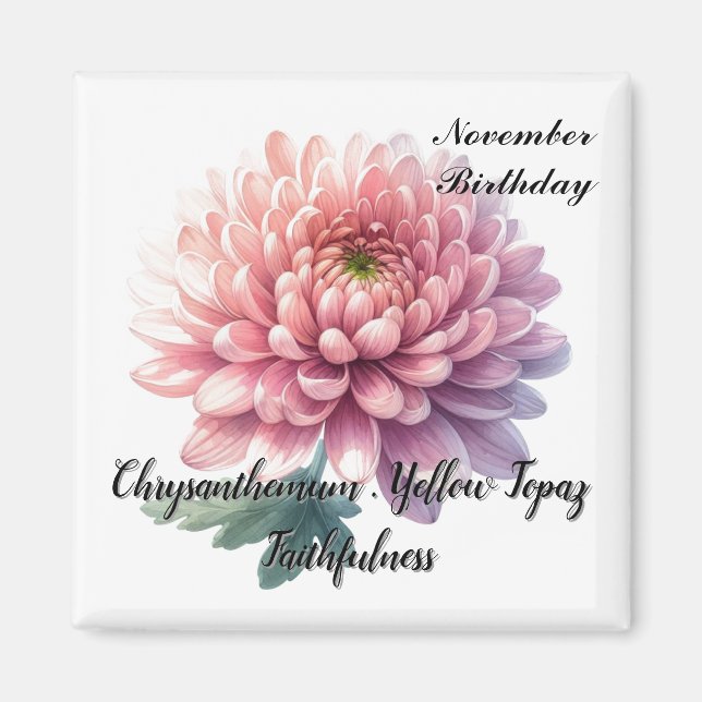 November Födelse Sten Topaz Krysantemum Blomma  Magnet (Framsidan)