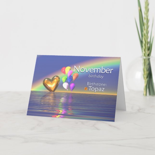 November födelsedag Topaz Heart Kort (Framsida)