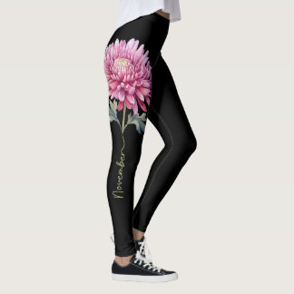 November Födelsedagsblomma, Rosa Krysantemum Leggings