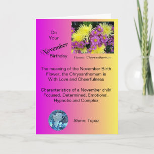 November-födelsedagskort - Chrysanthemum och Topaz Kort