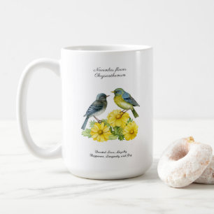 November Födelsemånad Flower Chrysanthemum Birds Kaffemugg
