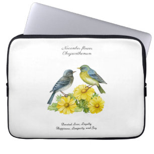 November Födelsemånad Flower Chrysanthemum Birds Laptop Fodral