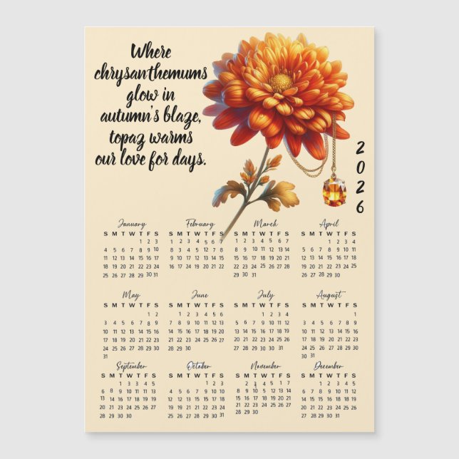 November Födelsemblomma & Sten Kalender (Framsida)