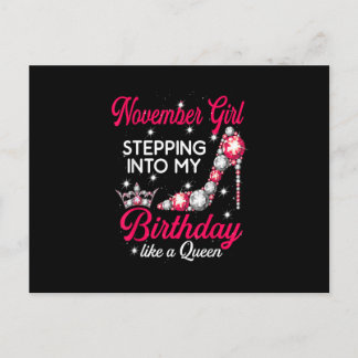 November Girl Stepping Into My Birthday high heels Vykort
