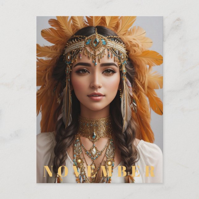 *~* NOVEMBER Guld Topas  AP53 Boho Födelsesten Vykort (Framsida)