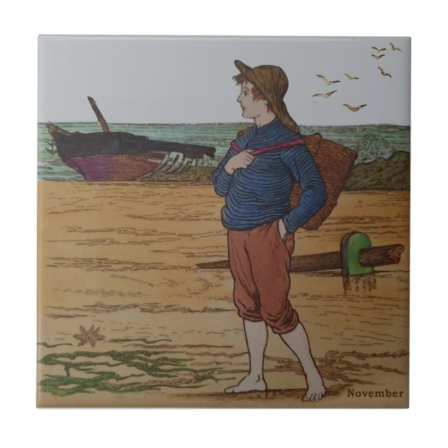 November Hand Färgad Wedgwood Antique Repro Kakelplatta (Framsidan)