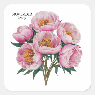 November Peony Bloom - Personlig Birthday Gift Fyrkantigt Klistermärke