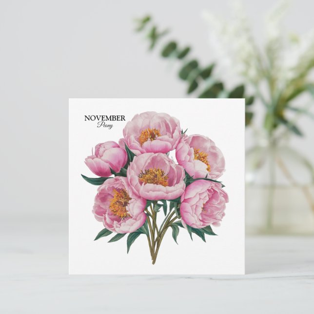 November Peony Bloom - Personlig Birthday Gift Inbjudningar (Stående Fram)