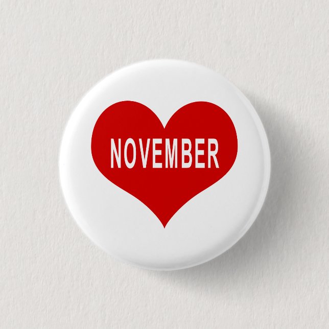 NOVEMBER Rött Kärlekshjärta Knapp (Framsida)