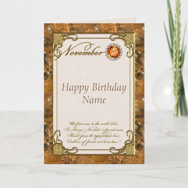 November Topaz Birthstone Birthday Card Kort (Framsida)