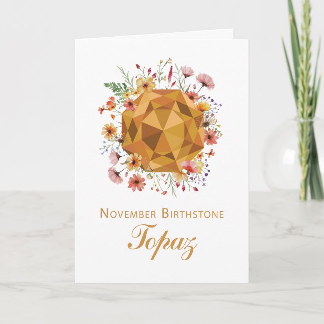 November Topaz Birthstone Birthday med Wildblomma Kort (Framsida)