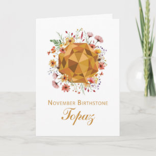 November Topaz Birthstone Birthday med Wildblomma Kort
