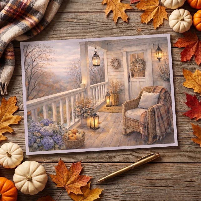 November Veranda Scen Blommig Akvarell Konst Vykort (Skapare uppladdad)
