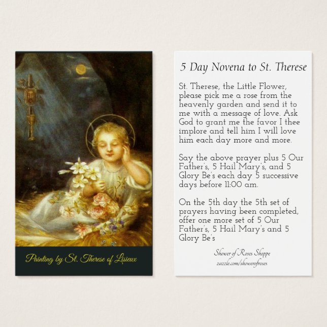 Novena Heliga Card of St. Therese Painting Visitkort (Framsida & baksida)
