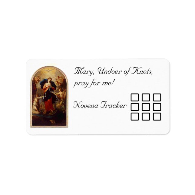 Novena Tracker, Mary Undoer of Knots Adressetikett (Framsidan)