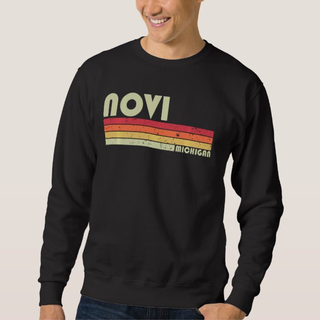 Novi Mi Michigan Funny City Home Roots Retro 70 s Lång Ärmad Tröja (Framsida)