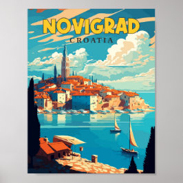 Novigrad Kroatien vintage resor illustration Poster
