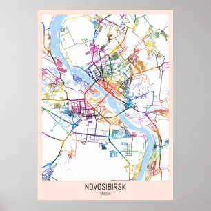 Novosibirsk Ryssland City Karta Poster