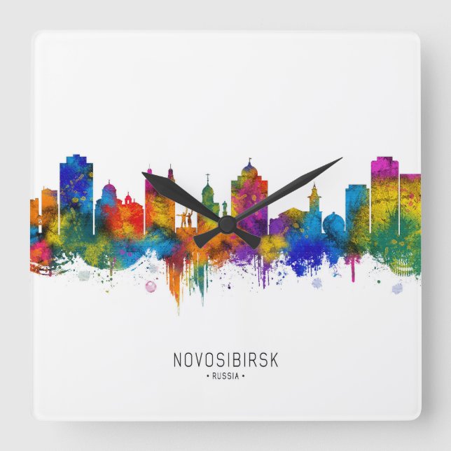 Novosibirsk Ryssland Skyline Fyrkantig Klocka (Framsida)