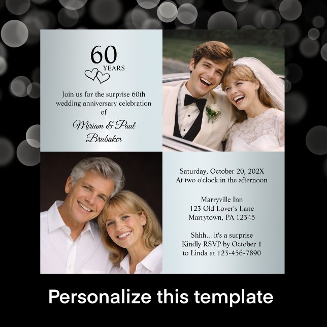 Now and Then Photo Surprise 60th Anniversary Party Inbjudningar (Add names, photos and your custom text to this elegant 60th anniversary party invitation template.
)