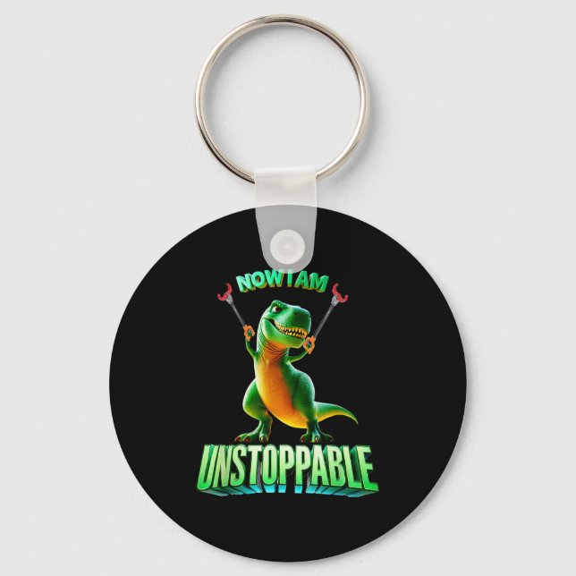 Now I Am Unstoppable Funny T-rex Tyrannosaurus Din Nyckelring (Framsida)