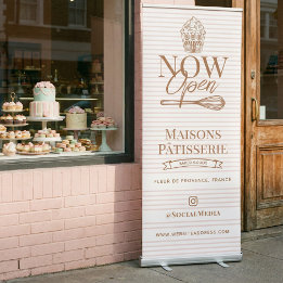 Now Open Pink Stripe Cupcake Whisk Bakery Business