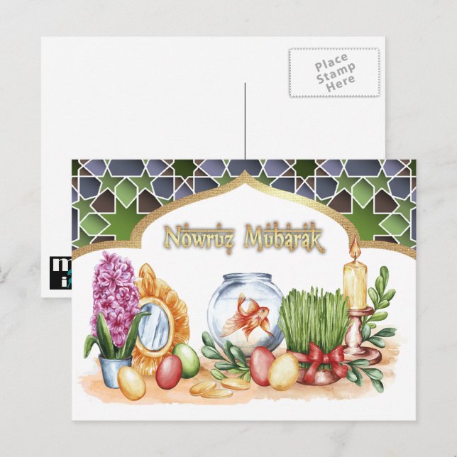 Nowruz Mubarak. Persiska nyårskort Helg Vykort (Fram/baksida)