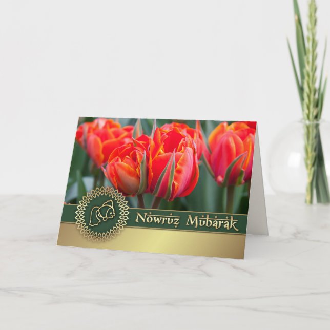 Nowruz Mubarak. Vår Tulips Persian nyår Helgkort (Framsida)
