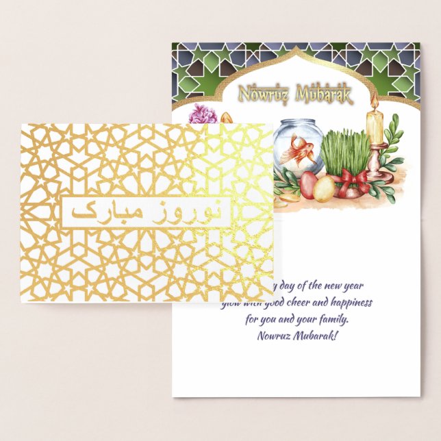 Nowruz Mubarak. Verkliga foil Persian-årskort Folierat Kort (Display)