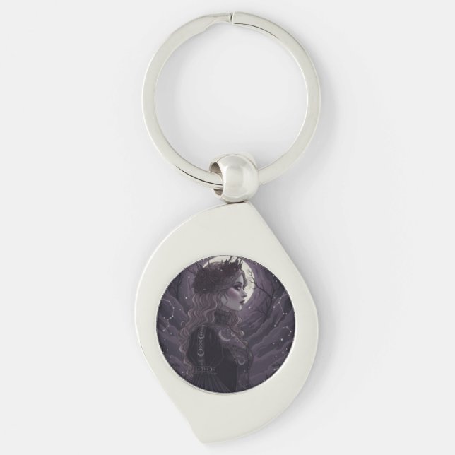 NOX FLORESCENS - Dark Gothic Queen of Roses and St Swirl Silverfärgad Nyckelring (Framsidan)